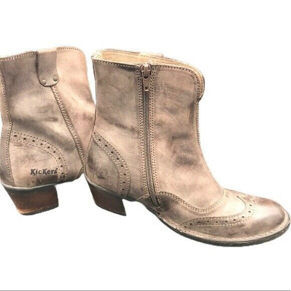 Kickers Wingtip Brown Ankle Cowboy Western side zip Boots Size 5.5